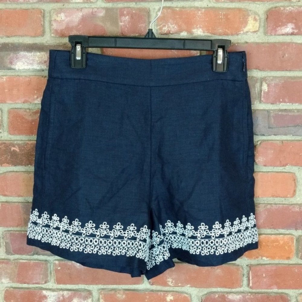 J. Crew Navy Embroidered Trim Short